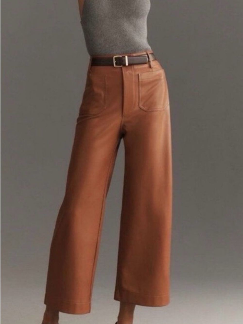 Maeve The Colette Wide-Leg Faux Leather Pants in Cognac - size 32